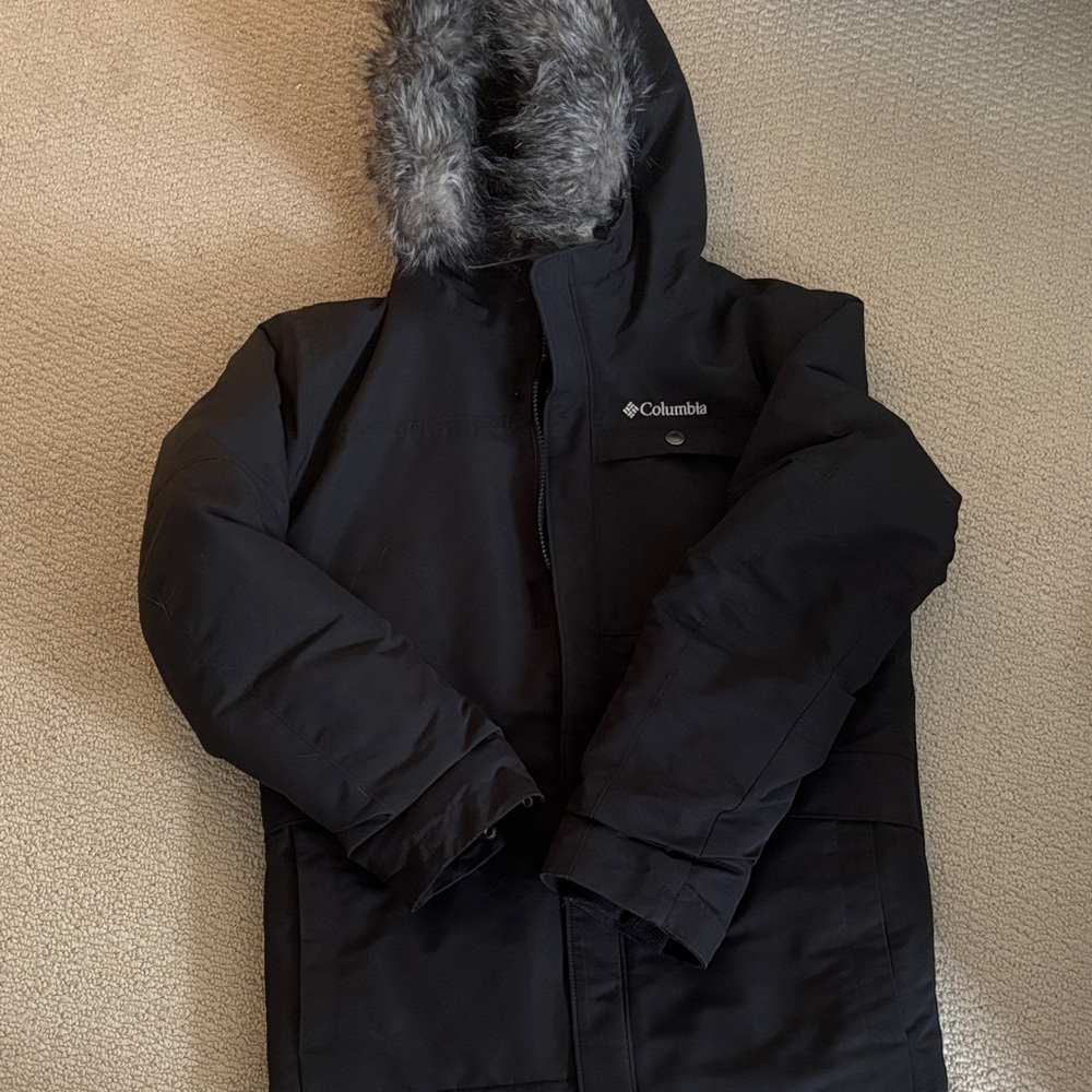 Columbia Kids Black Puffer Jacket with Faux Fur Hood